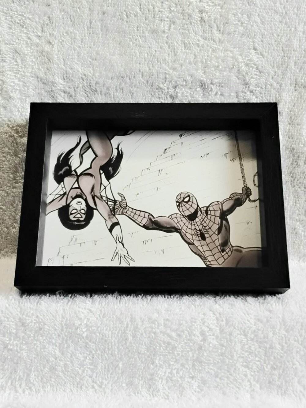 3/$30 5" x 7" Framed Spider-Man Catching Spider-Woman Black & White Custom Pic!!